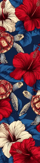 Free turtle bookmark featuring turtles and hibiscus red and blue